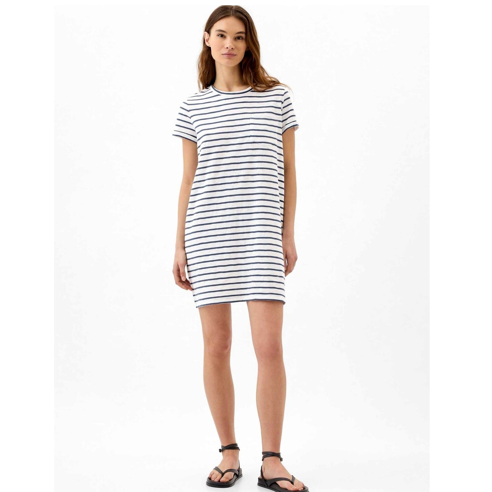 GAP Pocket T-Shirt Dress Navy White Stripe | Size S/P Tall | Casual Stripe Dress