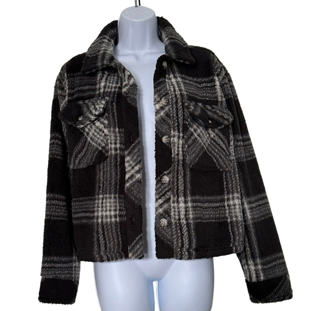 Thread & Supply Plaid Sherpa Jacket Women's XS Cozy Short Length EUC