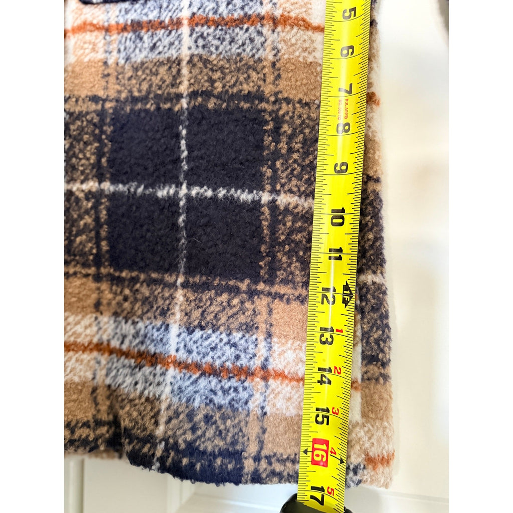 Abercrombie & Fitch XS Plaid Wool-Blend Jacket Blue Tan Checkered Shacket Lined