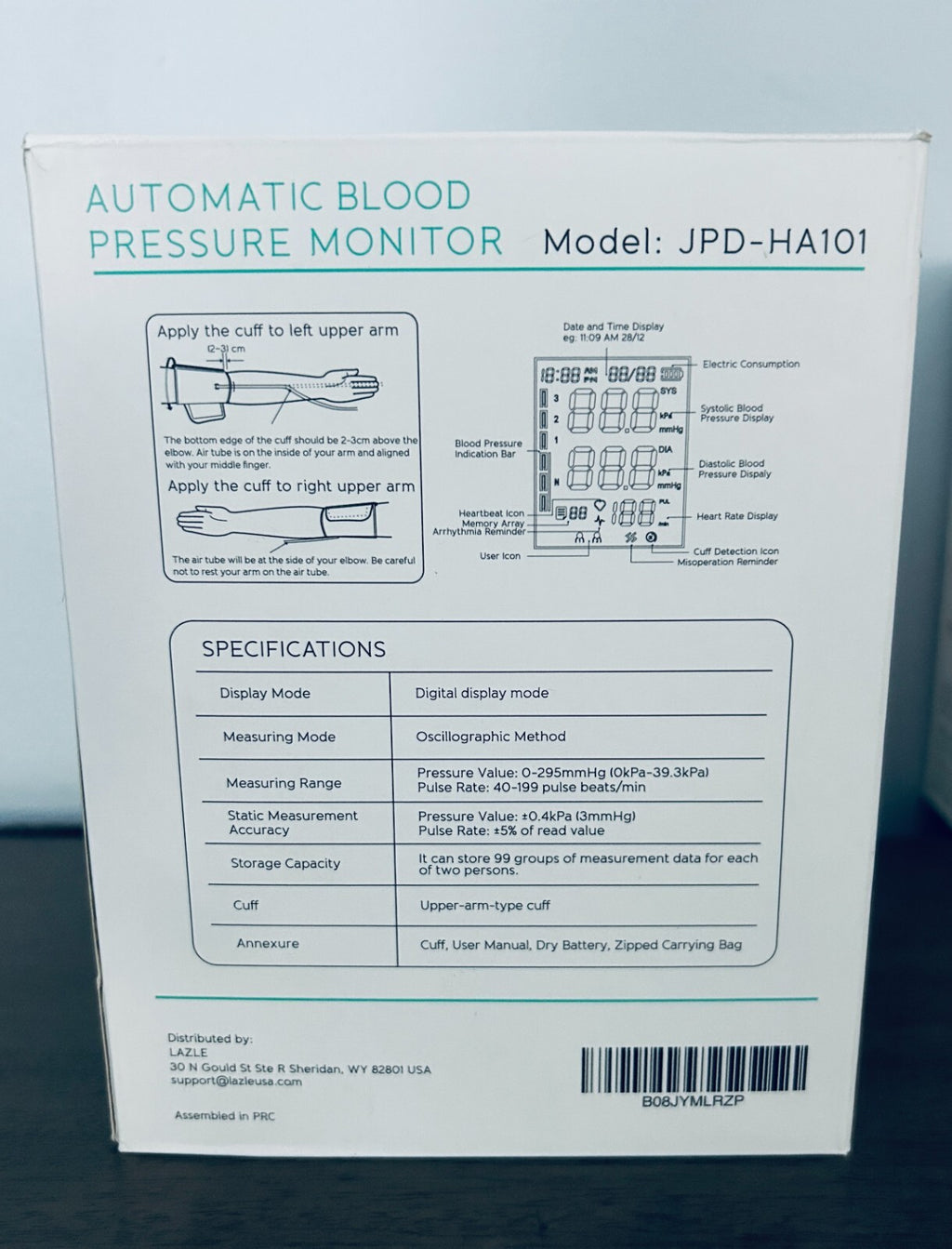 Blood Pressure Monitor Automatic Upper Arm Accurate Adjustable, Lazle JPD-HA101