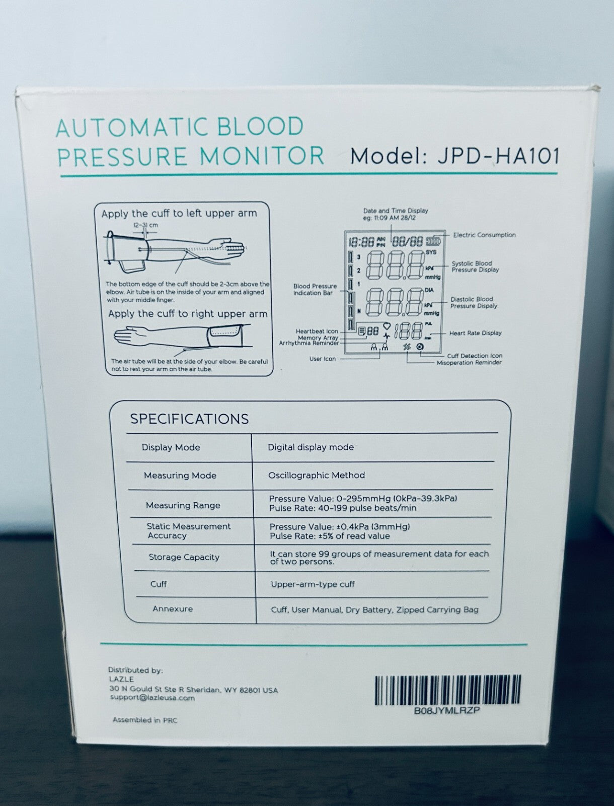 Blood Pressure Monitor Automatic Upper Arm Accurate Adjustable, Lazle JPD-HA101