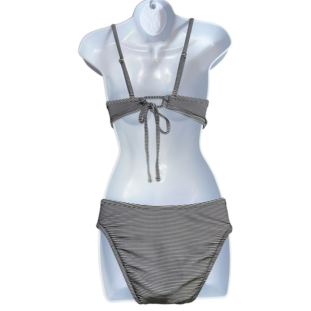 Shade & Shore Black White Textured Striped Bikini Set – M Top, L Bottom