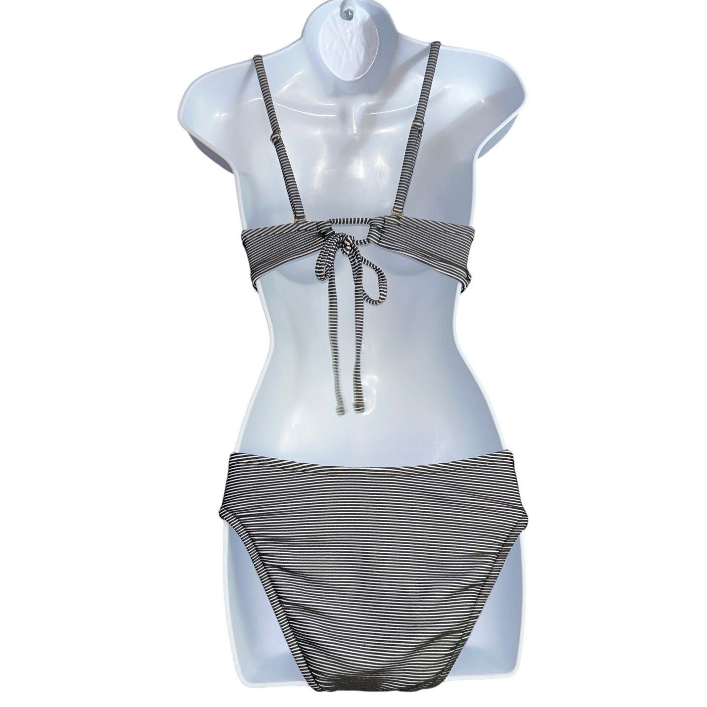 Shade & Shore Black White Textured Striped Bikini Set – M Top, L Bottom
