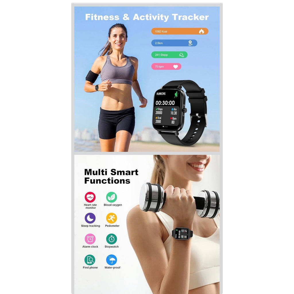 Smartwatch Fitness Tracker with Heart Rate, SpO2, Multi-Sport Modes Black