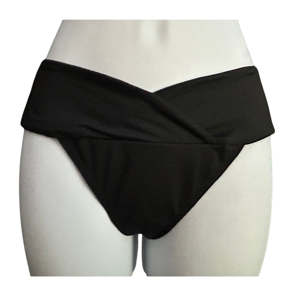 Michael Kors Euro Gathered Bikini Bottom Solid Black – Ruched Waist, Size M
