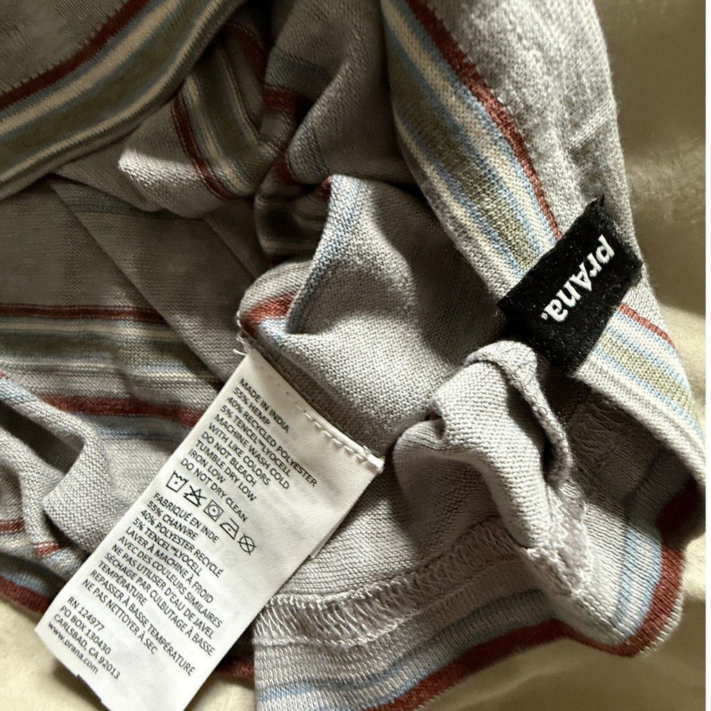 prAna Cardiff Pocket Tee Men’s XXL Alloy Stripe Hemp Organic Cotton Eco NWT