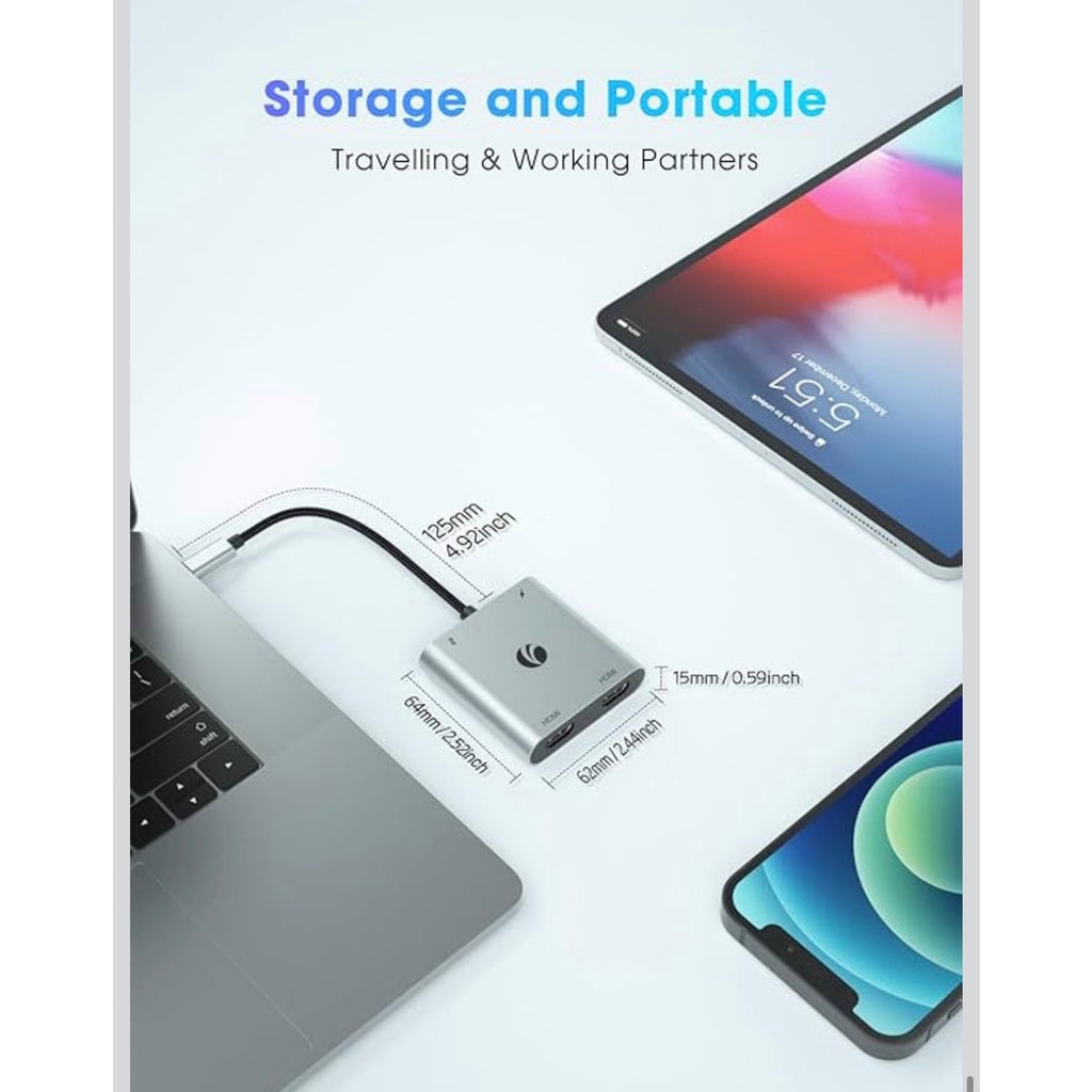 Portable VCOM USB C to Dual HDMI Adapter New