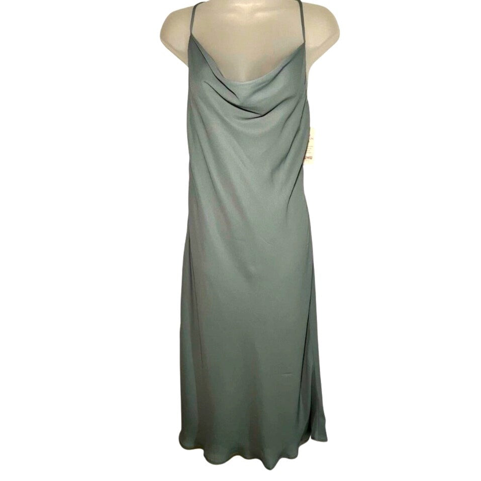 Show Me Your Mumu Verona Cowl Neckline Midi Slip Dress Silver Sage Crisp Sz XL 