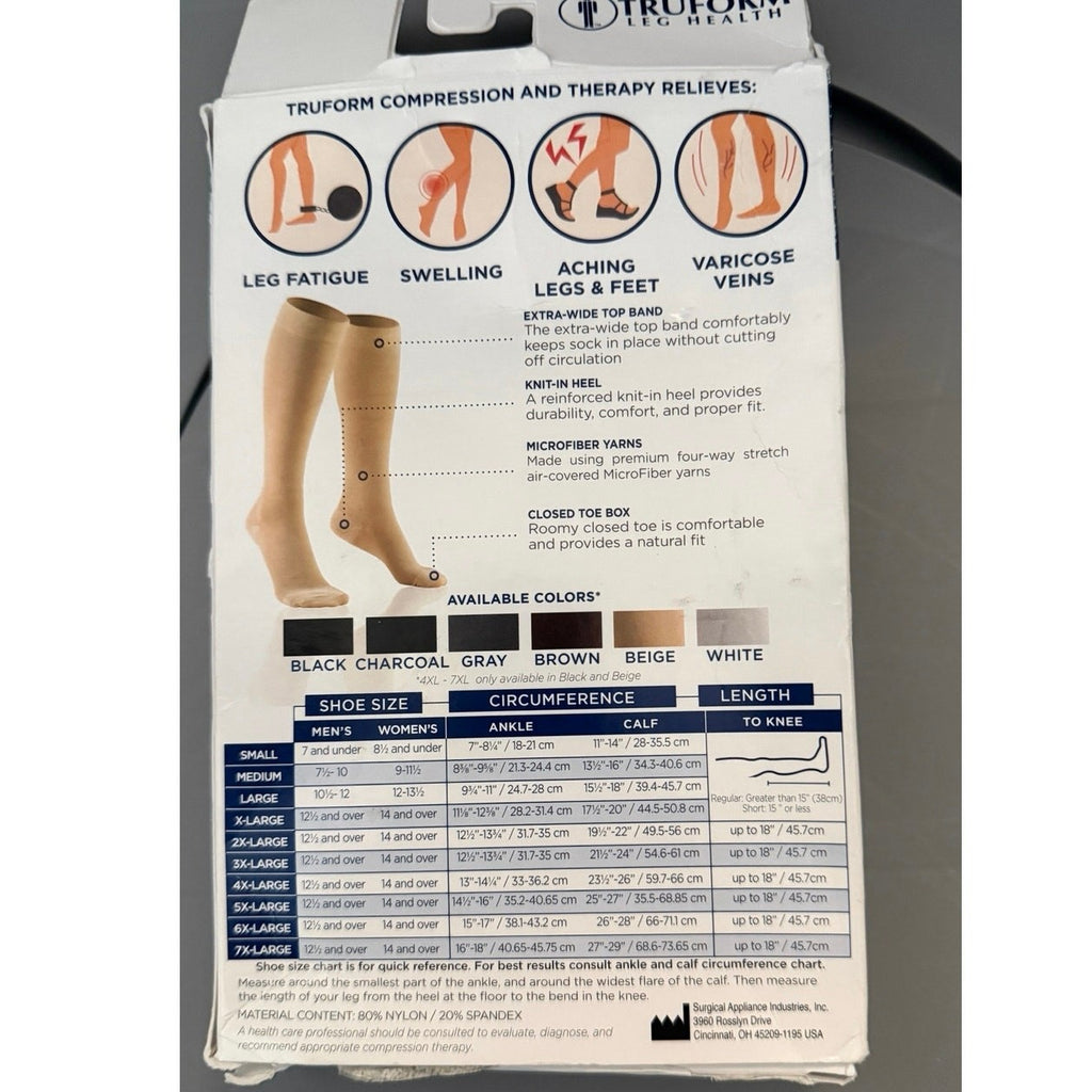 Truform 20-30 mmHg Compression Stockings Knee High Length Closed Toe Beige Sz M