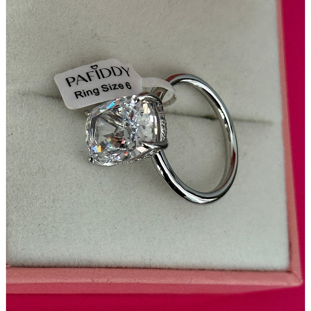Paffidy 3.5ct D Color Moissanite Cushion Solitaire Ring Size 6 | S925 Silver NEW