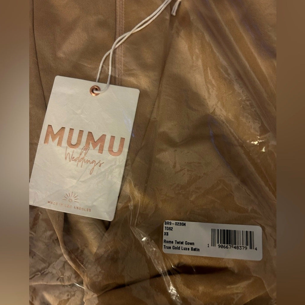 Show Me Your MuMu Rome Twist Empire Waist Gown True Gold Luxe Satin Size XS NEW
