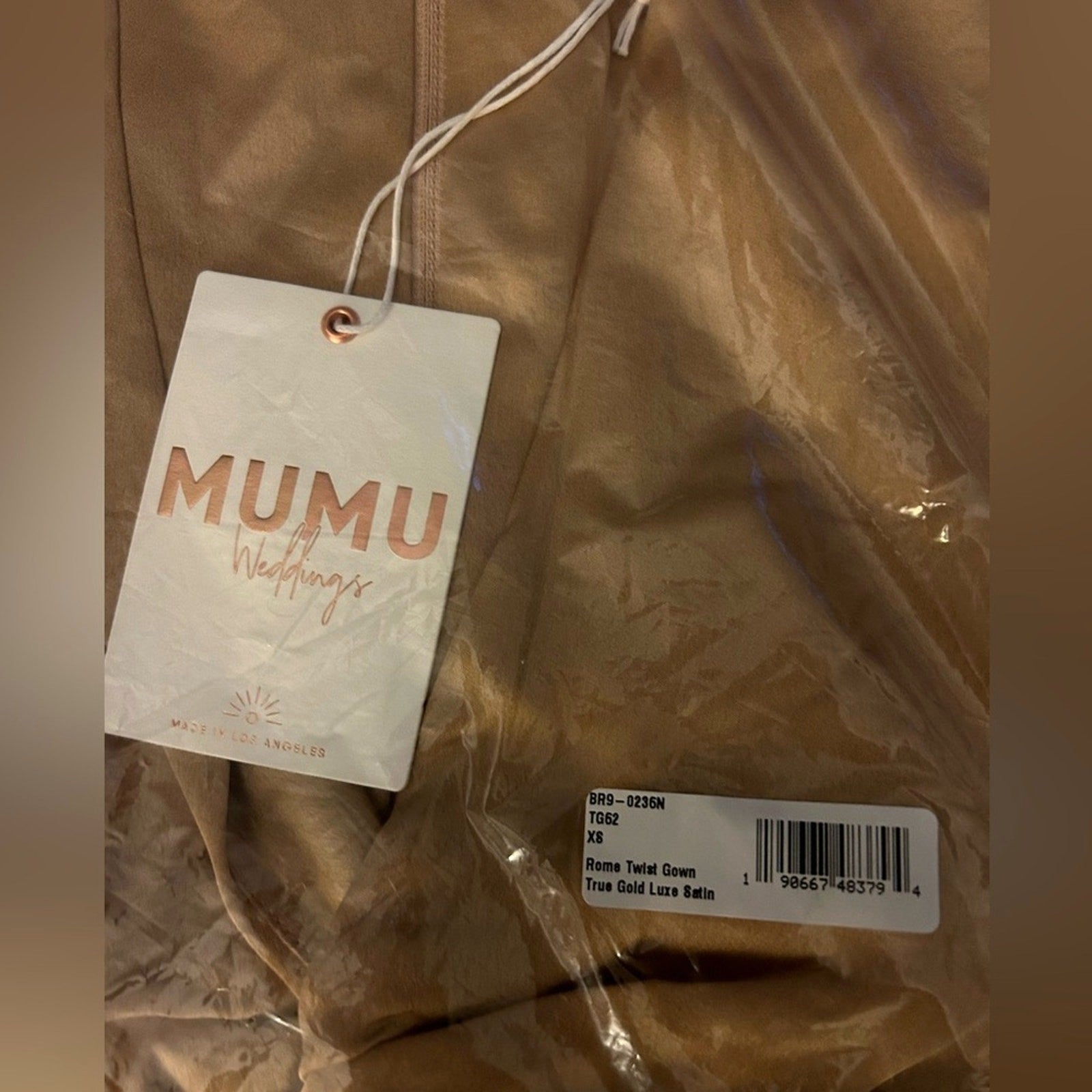 Show Me Your MuMu Rome Twist Empire Waist Gown True Gold Luxe Satin Size XS NEW