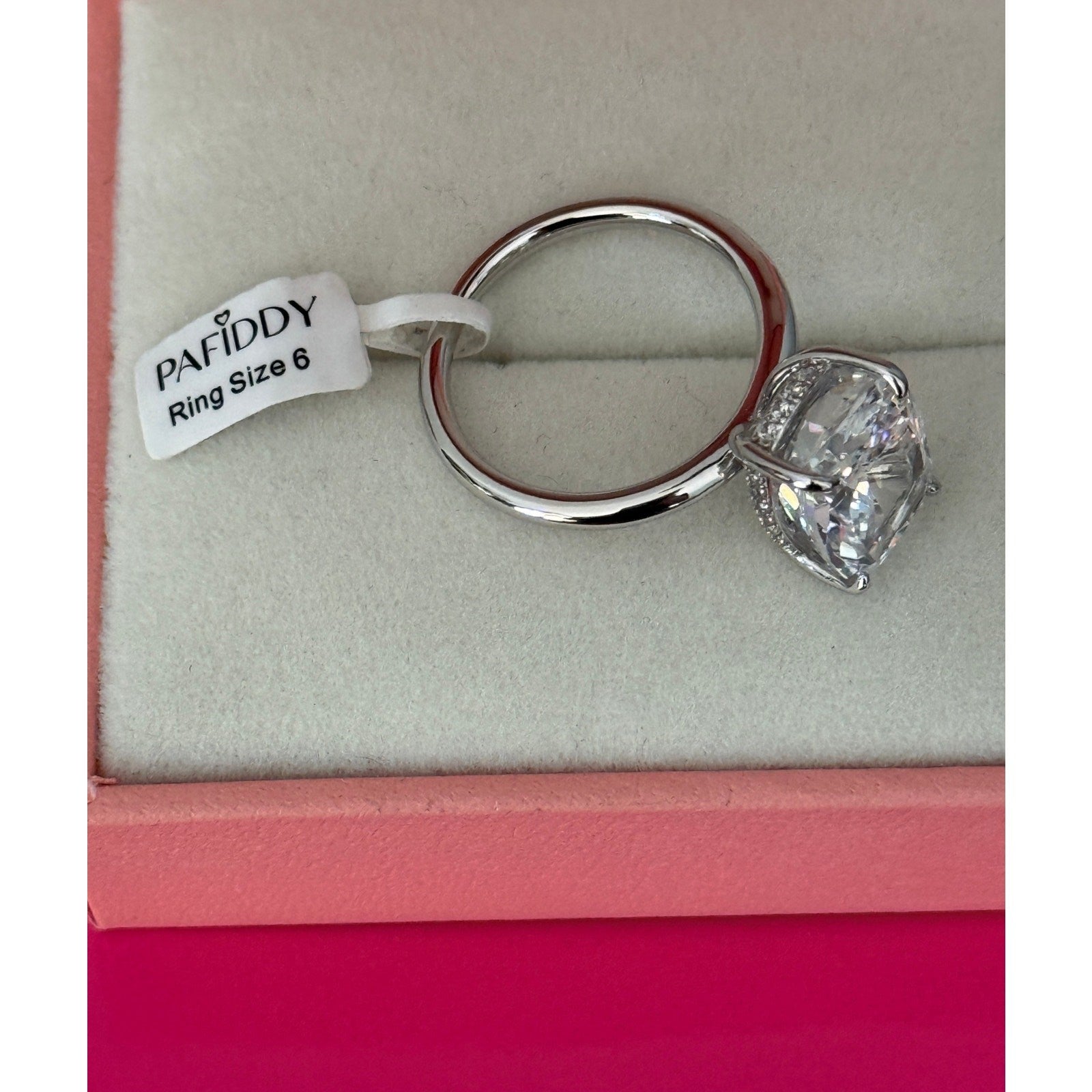 Paffidy 3.5ct D Color Moissanite Cushion Solitaire Ring Size 6 | S925 Silver NEW