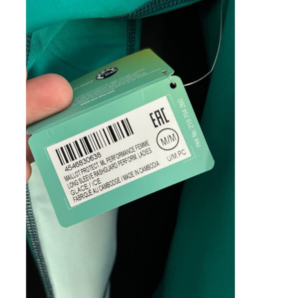 Women's Sea-Doo Long Sleeve Swimsuit Top 50 UV Protection, Turquoise, Sz Med NWT