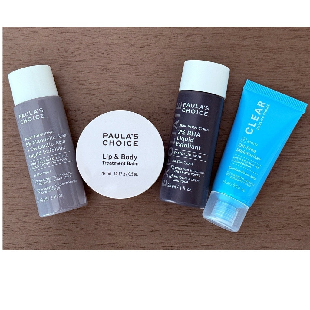 Paula's Choice Travel Skincare Bundle – Mandelic, BHA, AHA, Moisturizer & Balm 