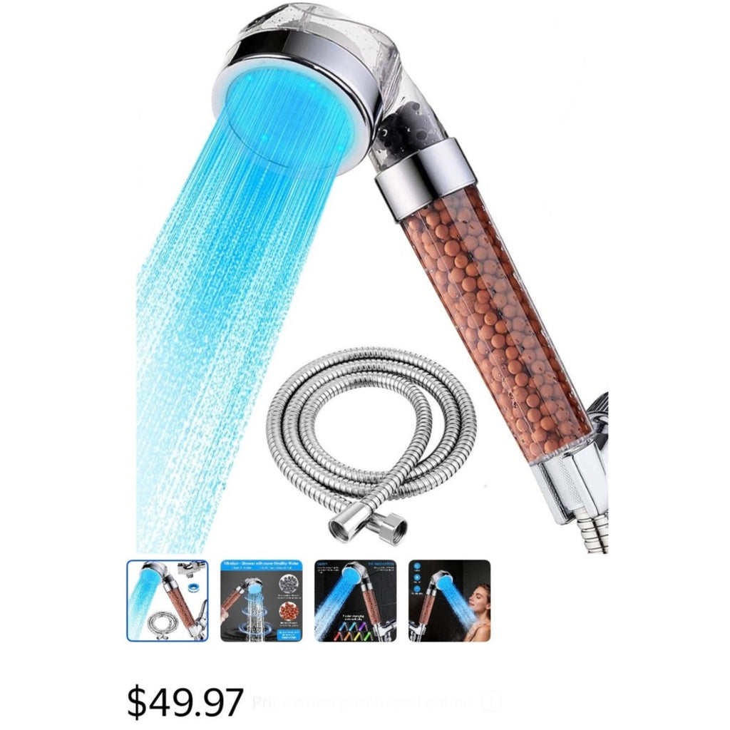 LED High Pressure Shower Head 7‑Color Changing | Filtration Beads | Handheld Kit