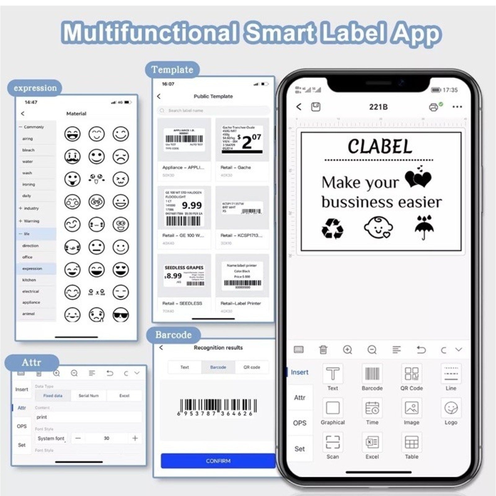 Thermal Portable Bluetooth Label Maker Machine App Templates Labels Sz 78"-1.96"