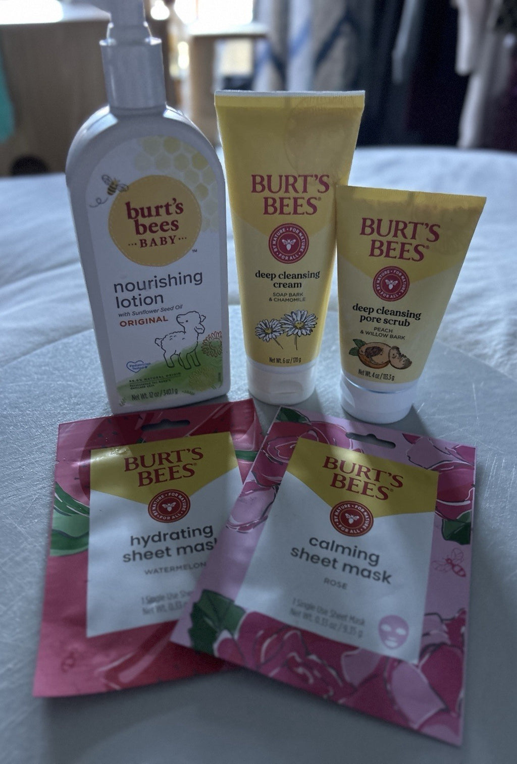 BUNDLE DEAL Burts Bees Pore Scrub, Deep Cleansing Cream, Lotion, & 2 Face Masks