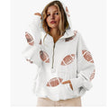 Superbowl Game Day Football Sequins 3/4 zip Hoodie Tailgate Games Partys Sz Med 