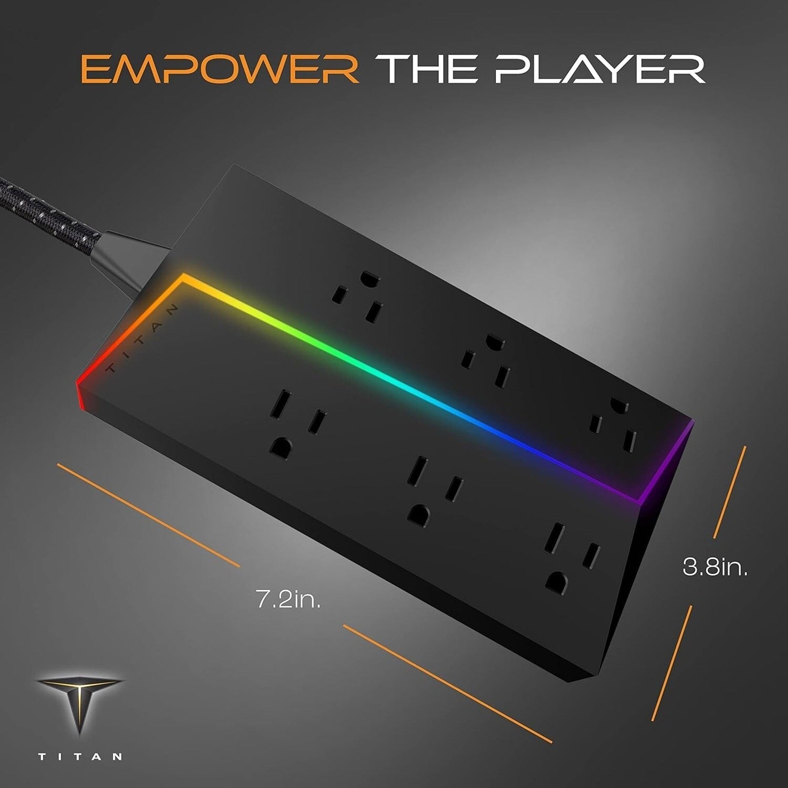 Titan LED 6-Outlet Surge Protector 4ft Braided Extension Cord W/Light Strip NEW