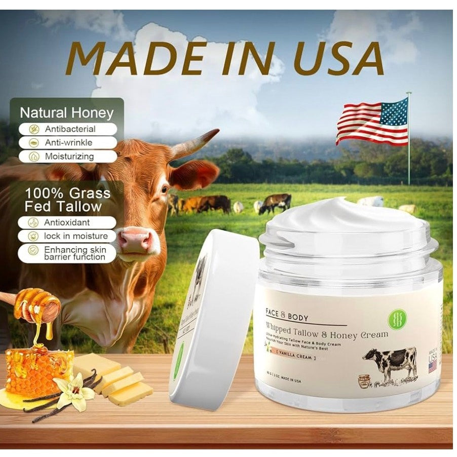 2 JARS Burst Bird Whipped Tallow & Honey Cream – Vanilla Scented Moisturizer 2oz