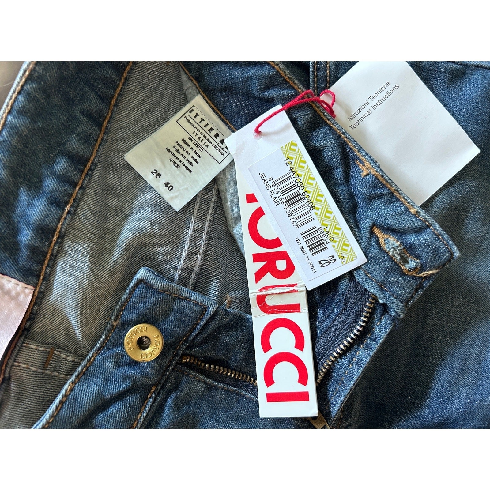 FIORUCCI Angel Y2K Low Rise, Flare Jean Med. Blue Faded Wash ACTUAL SIZE 26 x 35