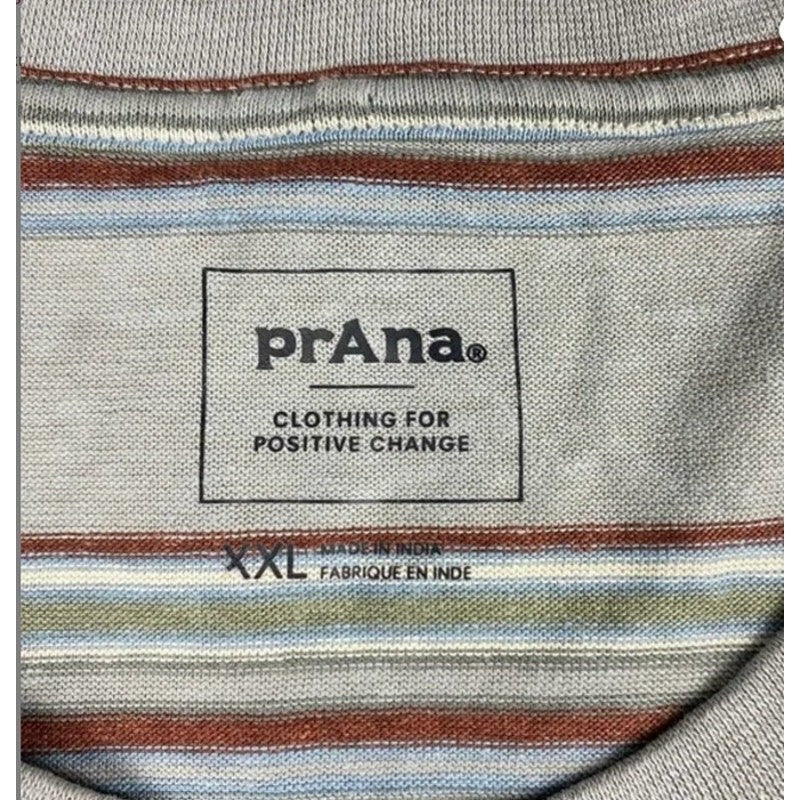 prAna Cardiff Pocket Tee Men’s XXL Alloy Stripe Hemp Organic Cotton Eco NWT