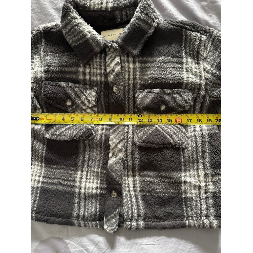 Thread & Supply Plaid Sherpa Jacket Women's XS Cozy Short Length EUC