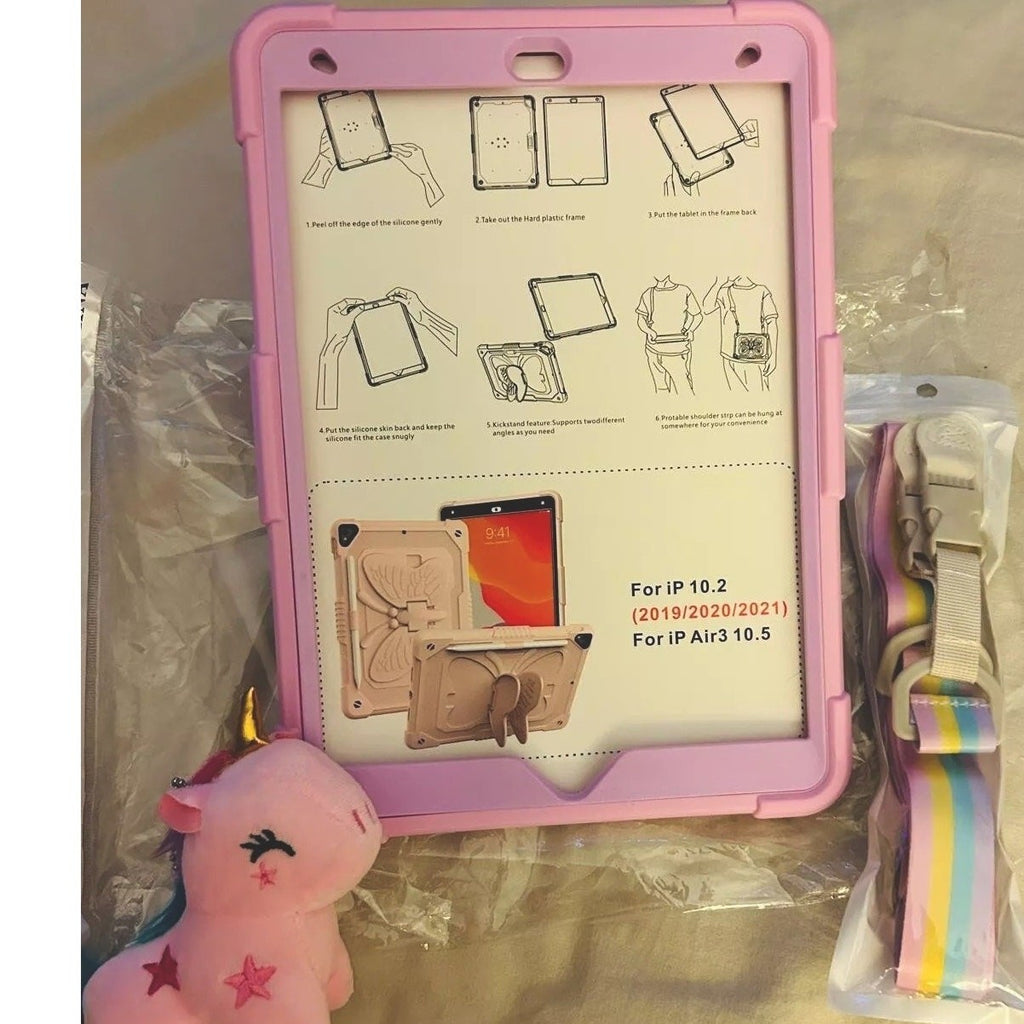 Butterfly Girls iPad Case w/ Strap & Kickstand | Fits 10.2 & Air 3 Models 