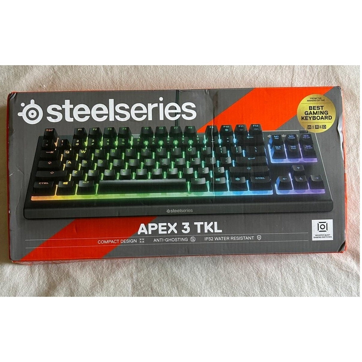 SteelSeries Apex 3 TKL Gaming Keyboard 8-Zone RGB Lighting Ten Keyless Black NEW