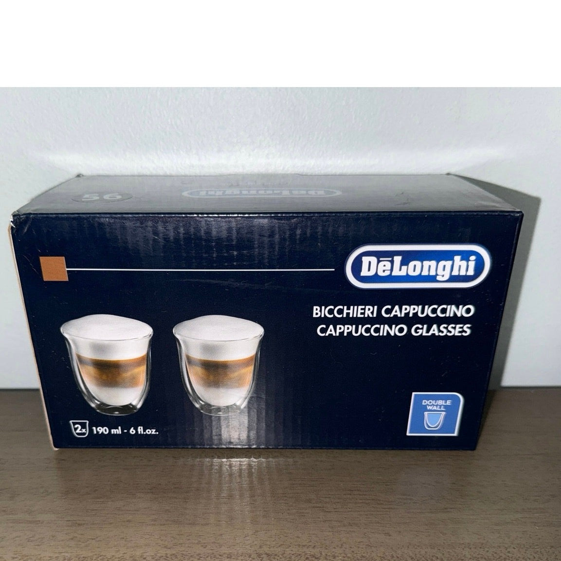 DeLonghi Double Walled Thermo Cappuccino Glasses, Set of 2 NIB