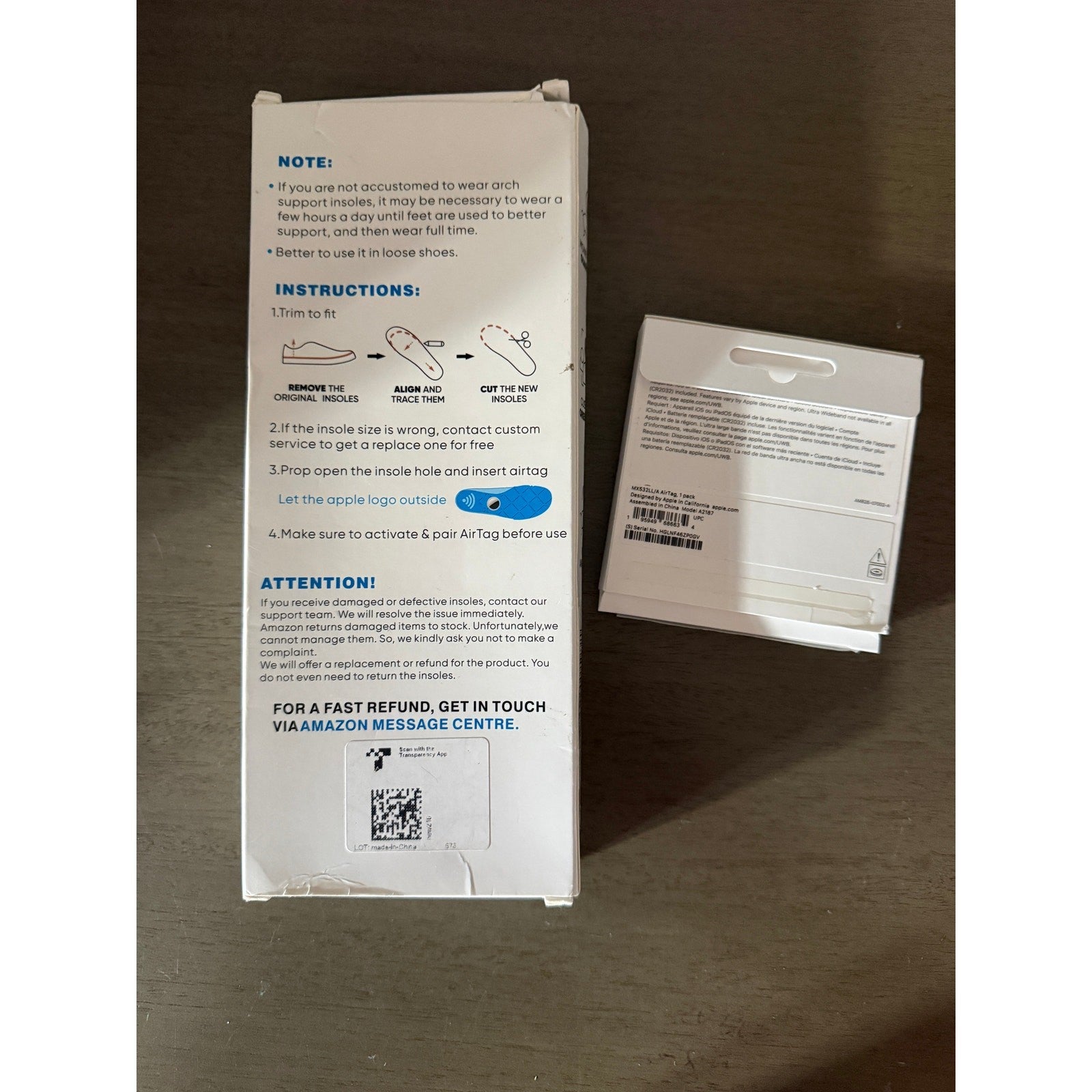 NEW Shoe Insoles Holds Apple AirTag IS Included /  Insole 8" length Cut‑to‑Size 
