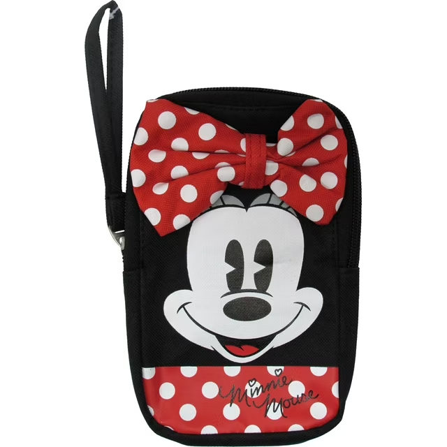 NWT Disney Minnie Mouse w/3D Bow & Big Face Wristlet Zipper Purse Bag Black Red