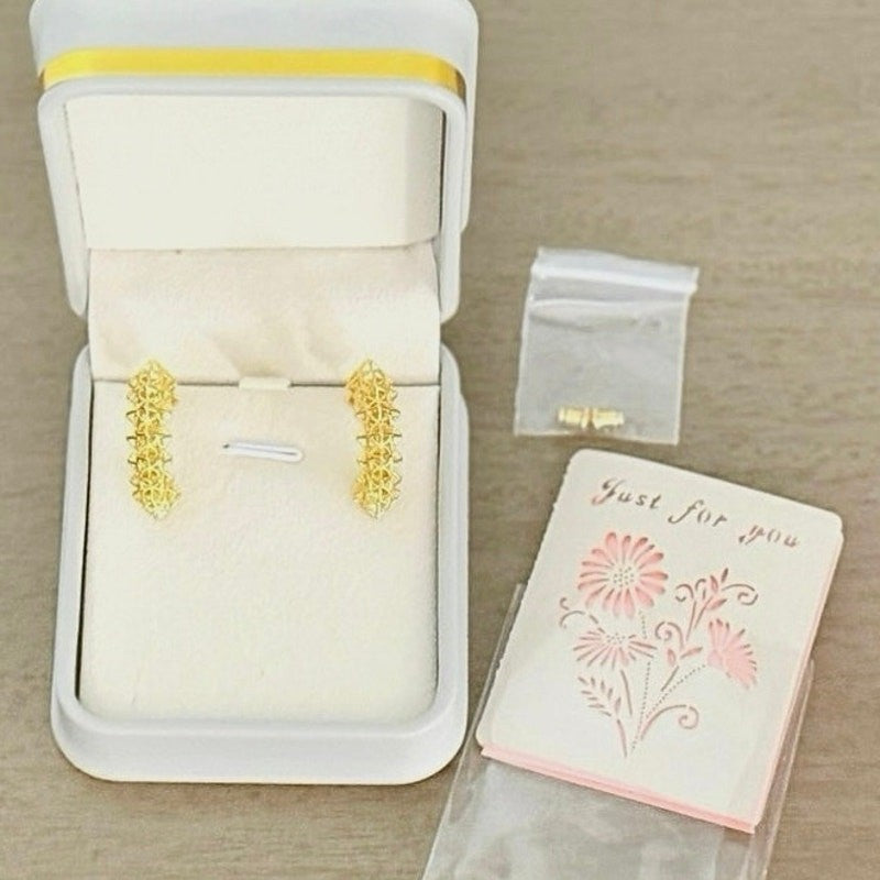 Al&Tiffy 14K Gold Plated Hollow Thick Hoop Stud Earring Geometric Lattice Design