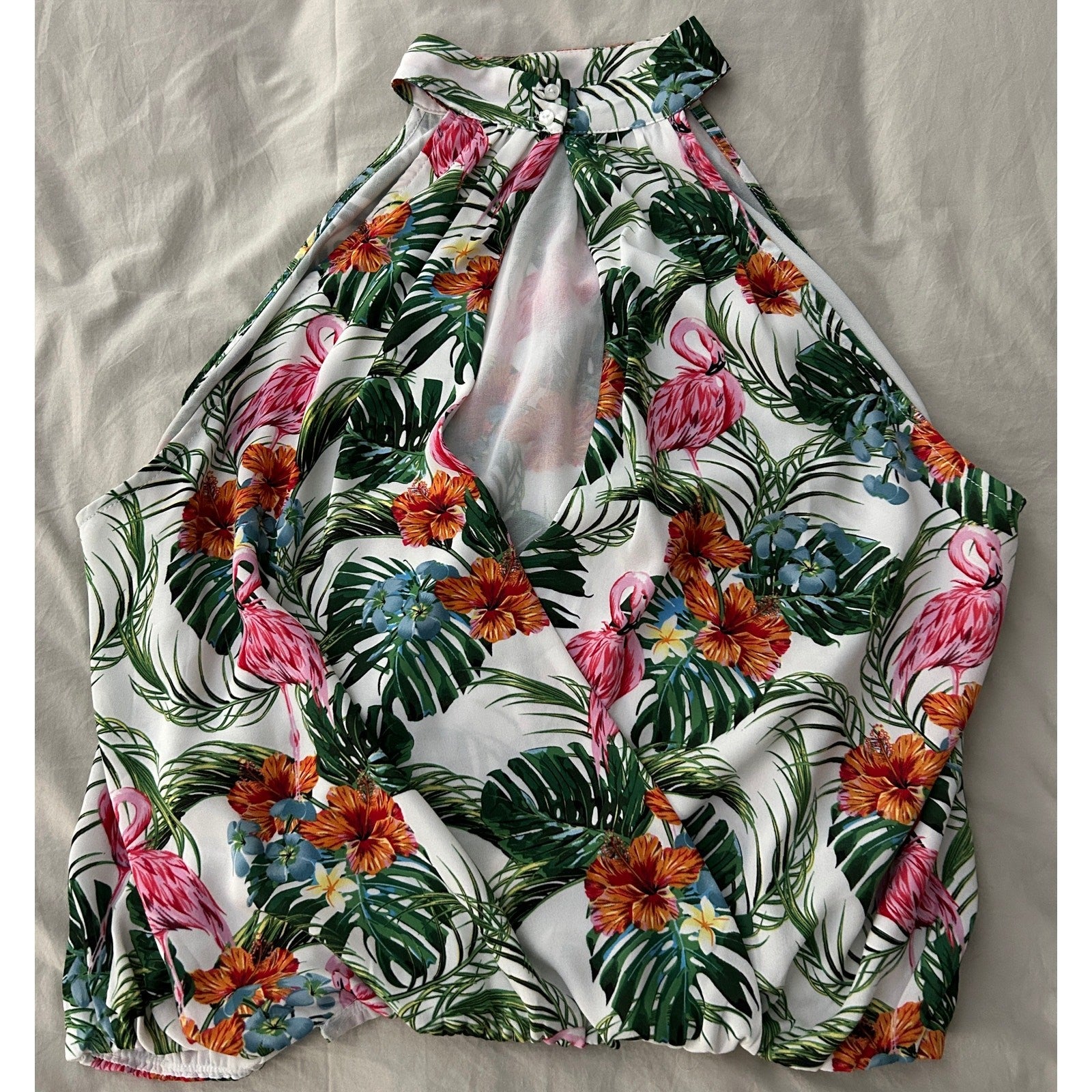 Rachel Zoe Tropical Print Choker Tank Top – Bare Shoulder, Large