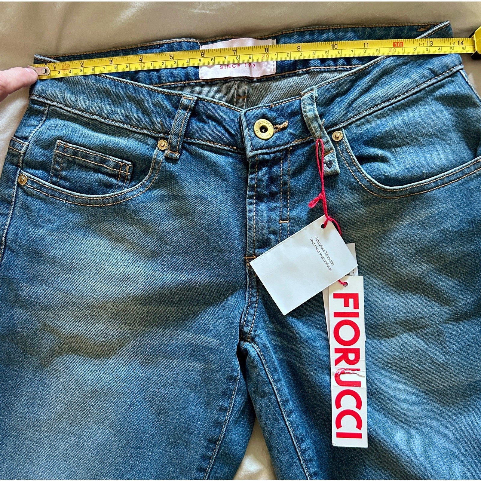 FIORUCCI Angel Y2K Low Rise, Flare Jean Med. Blue Faded Wash ACTUAL SIZE 26 x 35