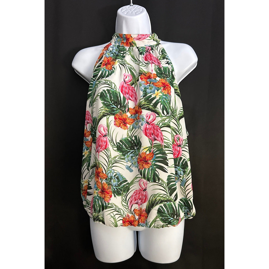 Rachel Zoe Tropical Print Choker Tank Top – Bare Shoulder, Large