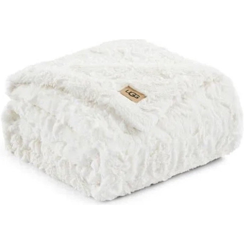 UGG Adalee Natural White Faux Fur Throw Blanket 50 x 70 Cozy Textured Luxury NIB