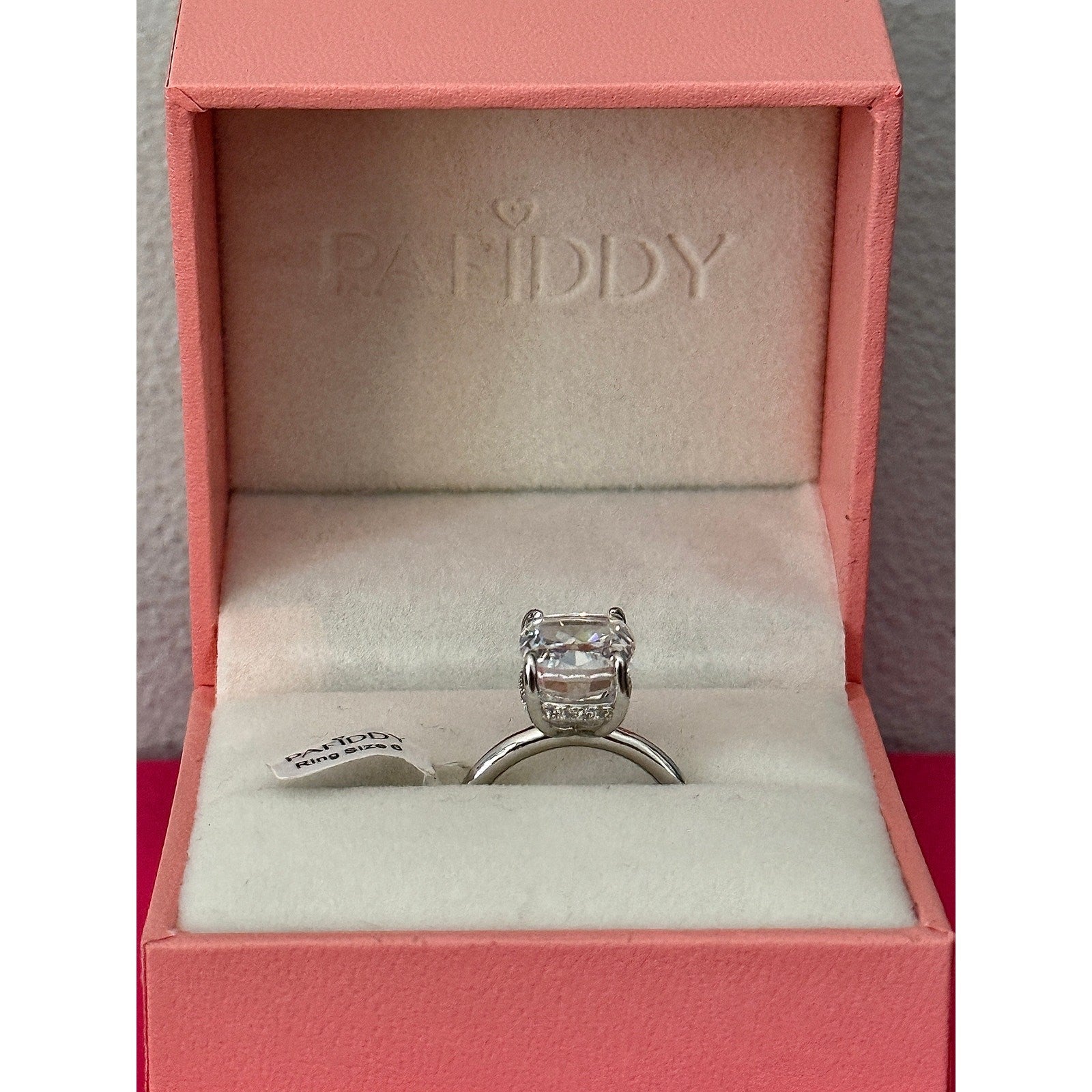 Paffidy 3.5ct D Color Moissanite Cushion Solitaire Ring Size 6 | S925 Silver NEW