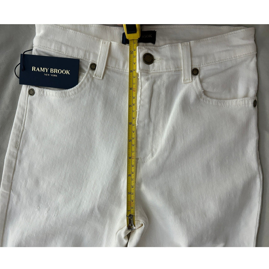 New Ramy Brook, Langley, Lightly Distressed Crop Jeans, Ivory Shark White, Sz 24