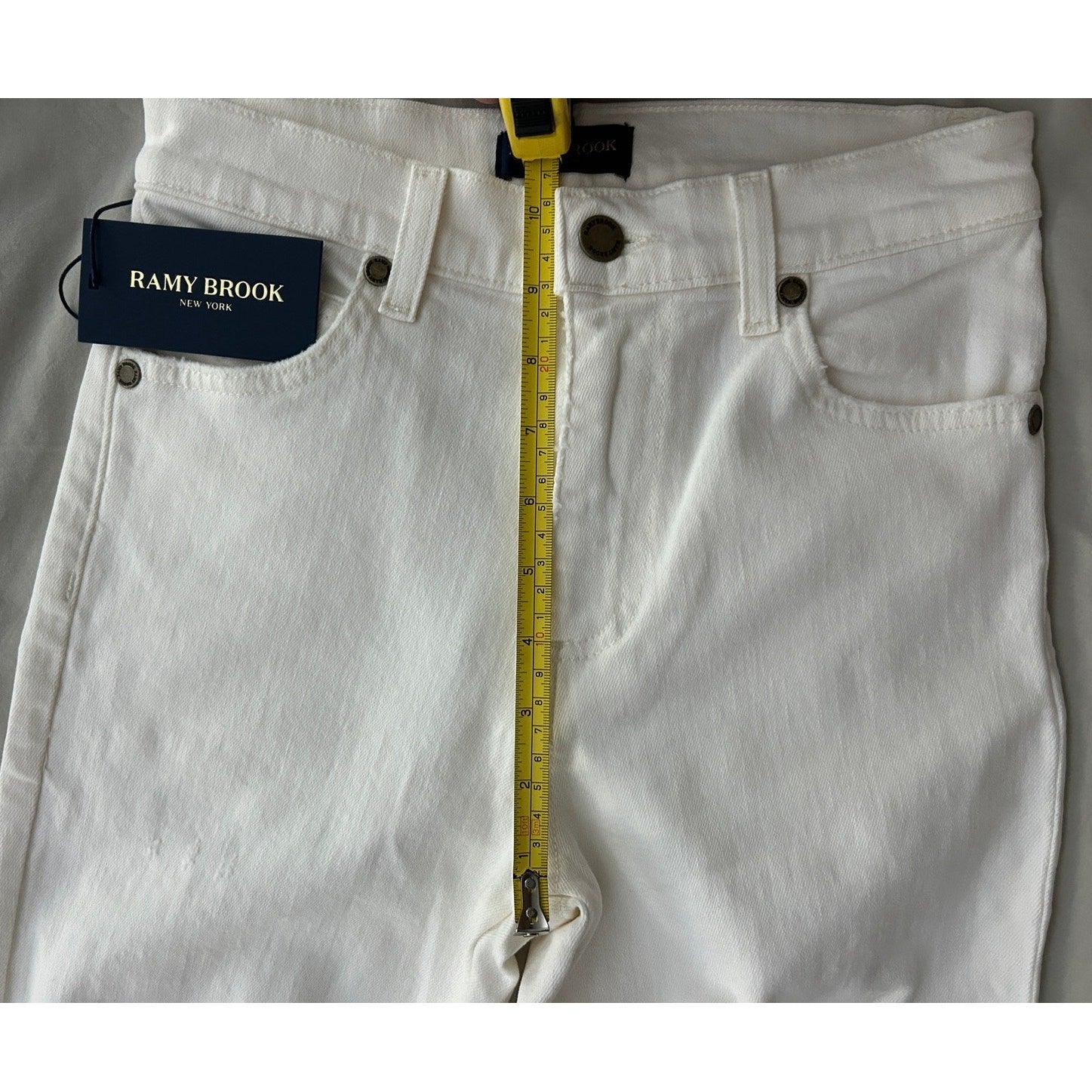 New Ramy Brook, Langley, Lightly Distressed Crop Jeans, Ivory Shark White, Sz 24