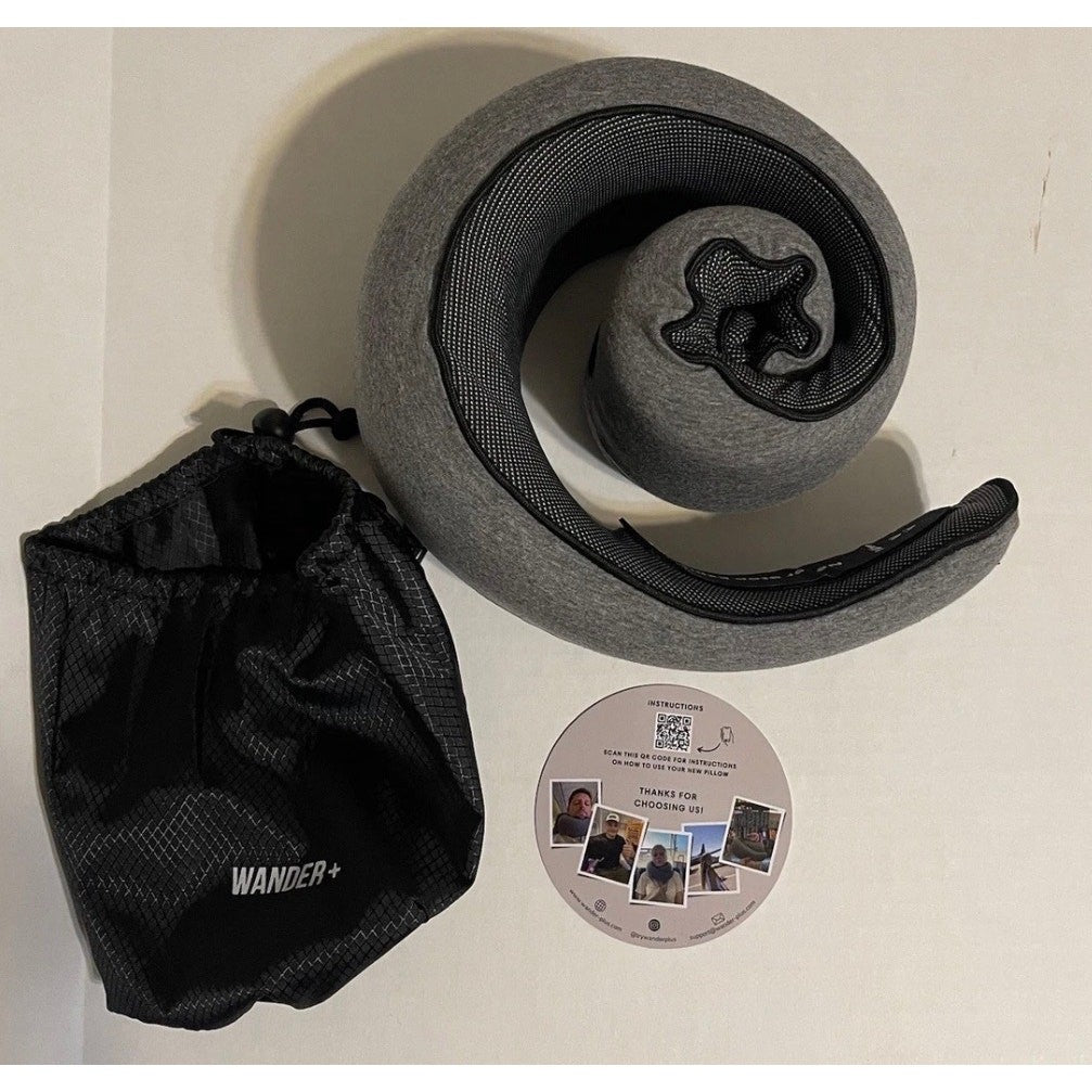 WANDER PLUS+ Travel Pillow – Memory Foam Neck Support Airplanes & Cars Gray New 