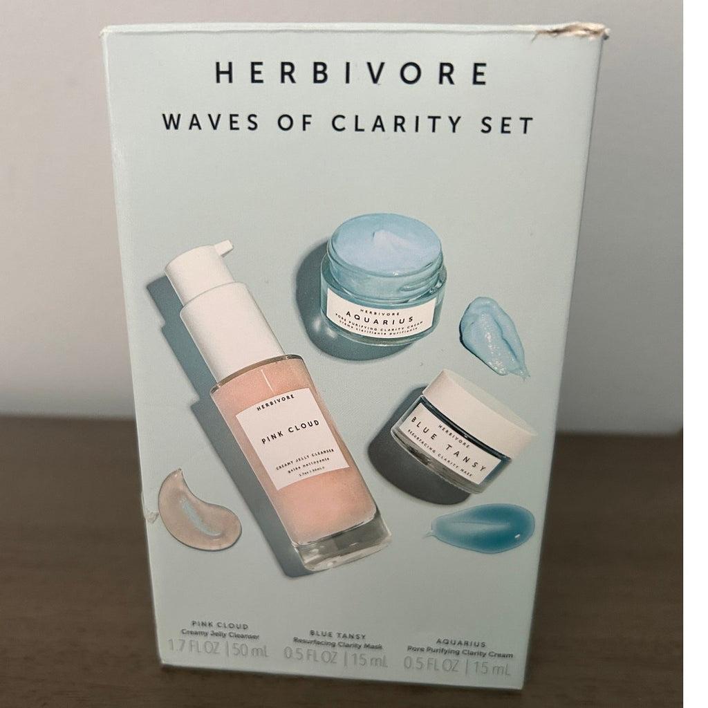 Herbivore Skincare Gift Set Pink Cloud Cleanser Blue Tansy Mask Aquarius Cream