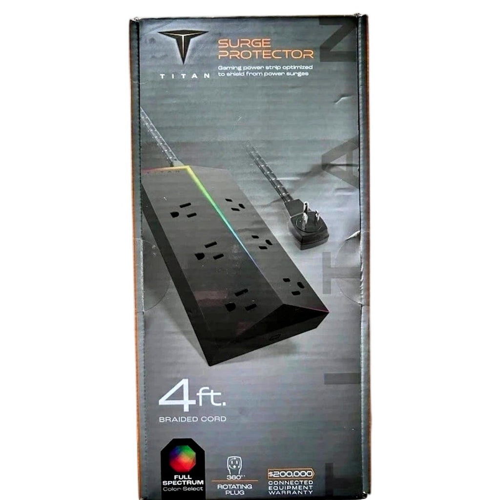 Titan LED 6-Outlet Surge Protector 4ft Braided Extension Cord W/Light Strip NEW