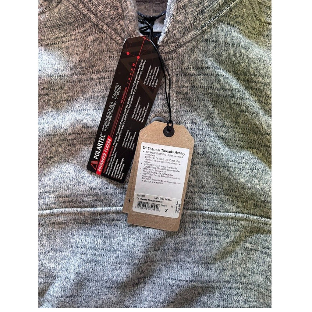 Prana Tri-Thermal Threads Henley Pullover Polartec Fleece Light Gray Size S