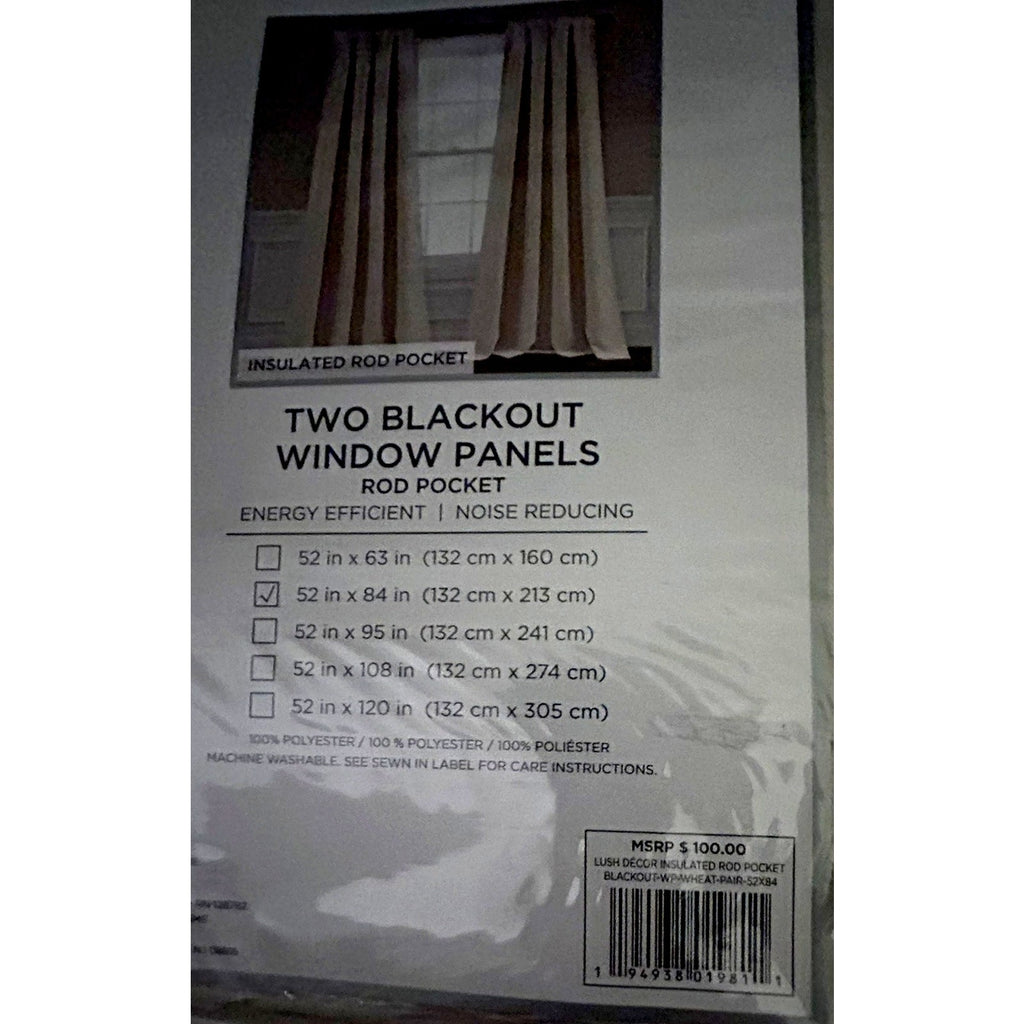 Set of Blackout Curtains 52 x 84 Insulated, Back Tabs, 2 Panels Wheat Tan NEW