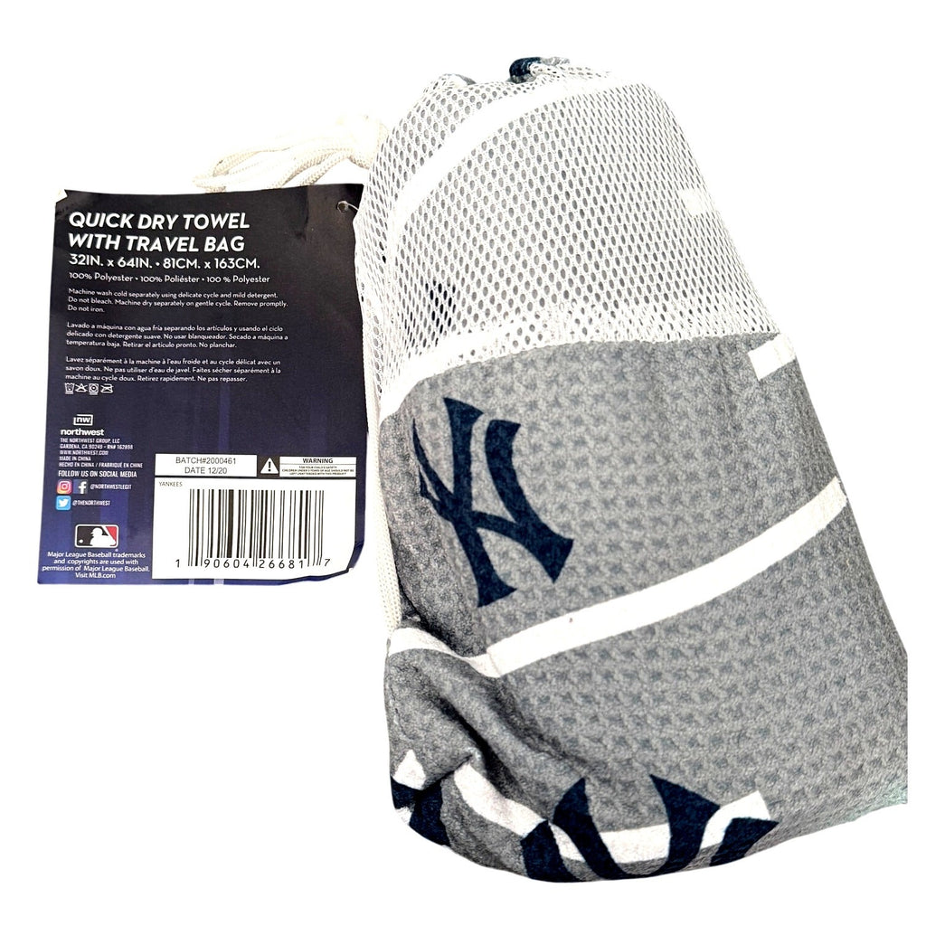 NY Yankees Quick Dry Microfiber Beach Towel 64x32 w/ Travel Bag MLB Fan NEW
