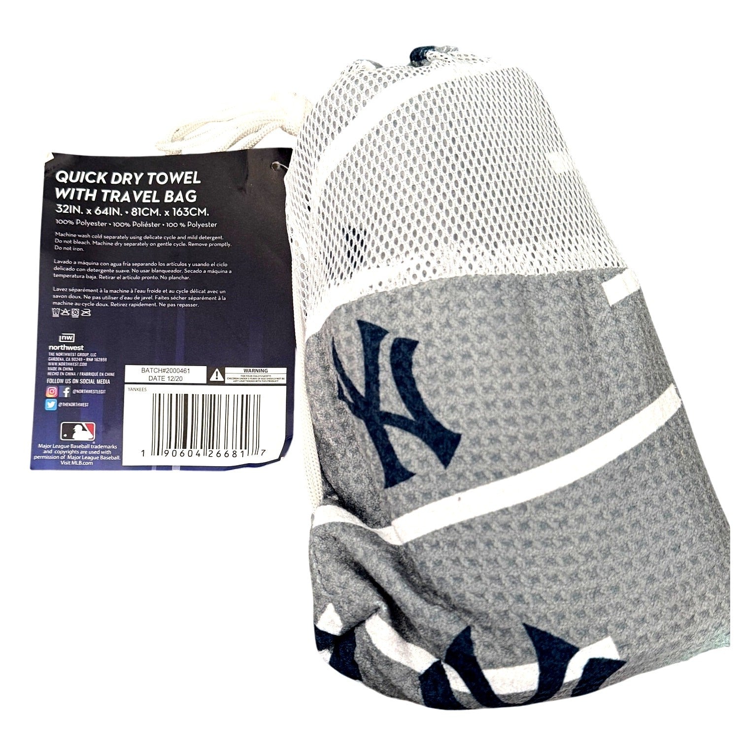 NY Yankees Quick Dry Microfiber Beach Towel 64x32 w/ Travel Bag MLB Fan NEW