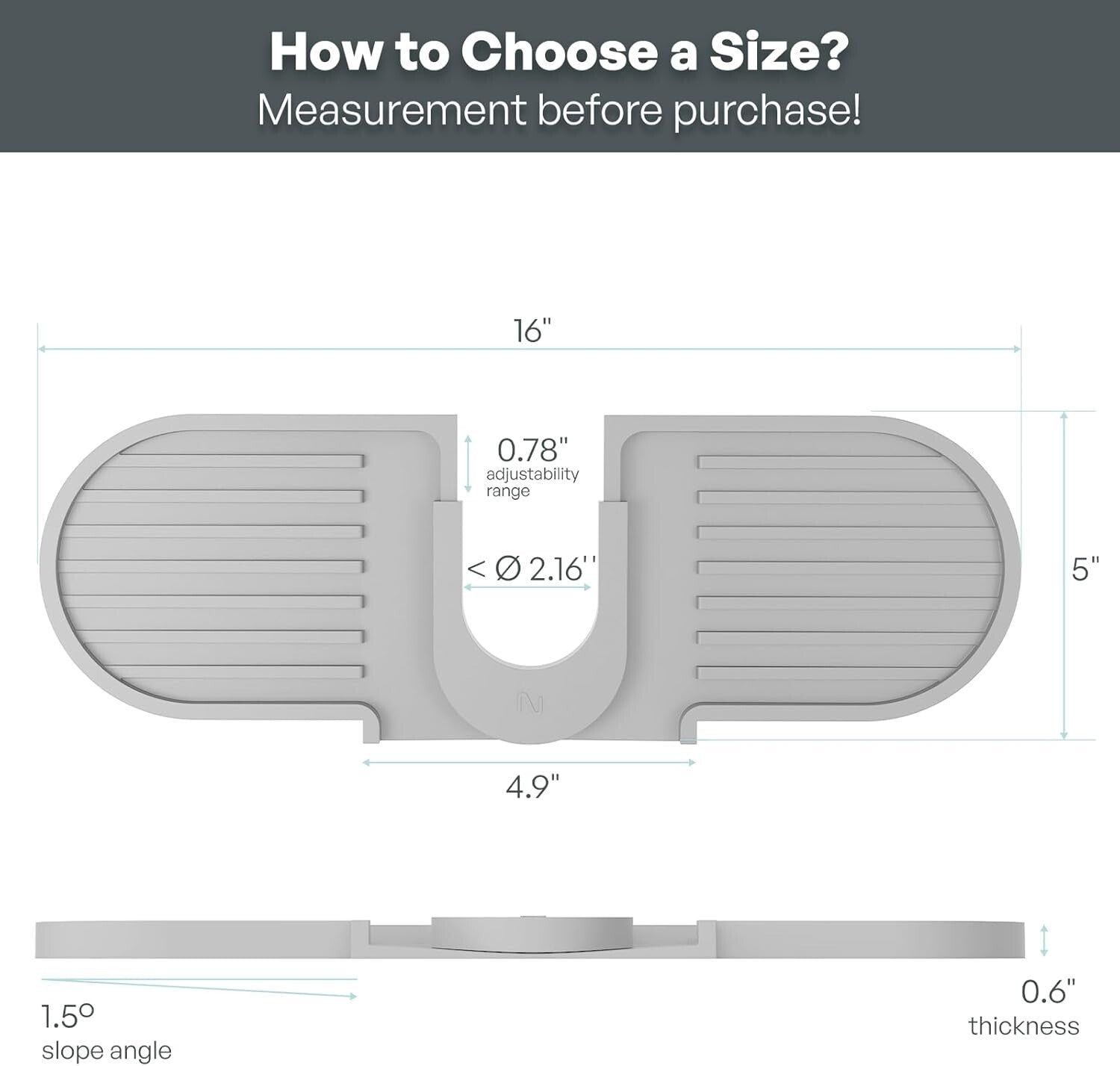 Kitchen Sink Splash Guard Mat 16"x5" Silicone Water Drain Tray GRAY New