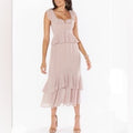 Show Me Your Mumu Reese Ruffle Midi Dress - Soft Beige Chiffon Dress Size M NWT
